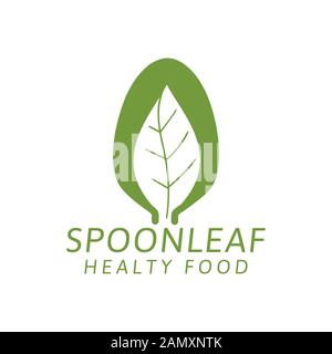 spoon and leaf. organic food. healthy  logo Ideas. Inspiration logo design. Template Vector Illustration. Isolated On White Background Stock Vector