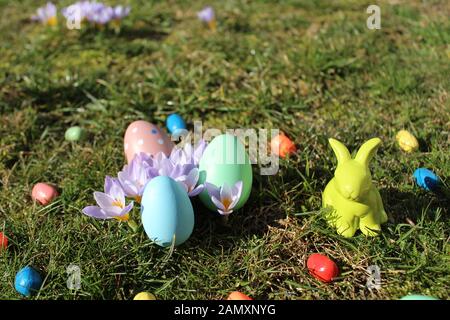 The picture shows an easter decoration in the garden Stock Photo