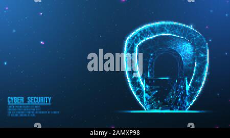 lock, padlock, and shield. Security Concept. from connecting dot and line. vector illustration.futuristic design on dark blue background Stock Vector