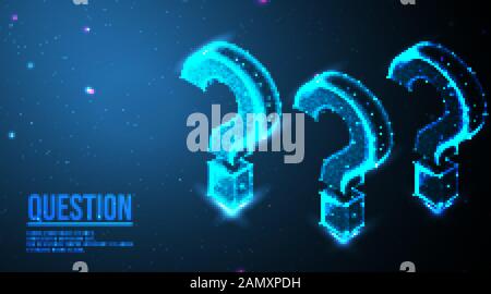 Question mark. Ask symbol. Help support, faq problem symbol, think education concept, confusion search.  futuristic low poly wireframe mesh design. fr Stock Vector