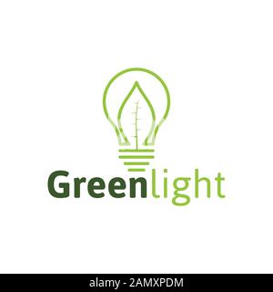 Creative Abstract Green Bulb Leaf logo Ideas. Inspiration logo design. Template Vector Illustration. Isolated On White Background Stock Vector