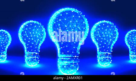 light bulb, energy saving, lamp glasses. mind and thinking solution. abstract low poly wireframe mesh design. from connecting dot and line. vector ill Stock Vector