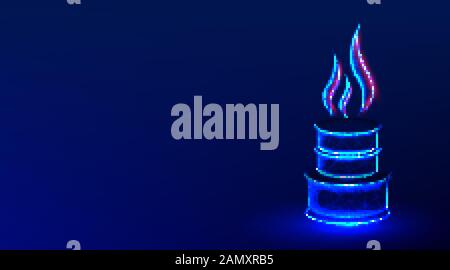 pipeline, pipe with fire flame. gasoline, oil industry. abstract low poly wireframe mesh design. from connecting dot and line. vector illustration on Stock Vector