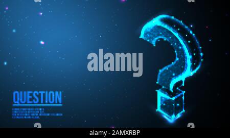 Question mark. Ask symbol. Help support, faq problem symbol, think education concept, confusion search.  futuristic low poly wireframe mesh design. fr Stock Vector
