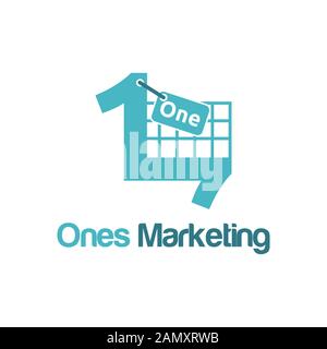 number one. shop cart and label. marketing logo Ideas. Inspiration logo design. Template Vector Illustration. Isolated On White Background Stock Vector