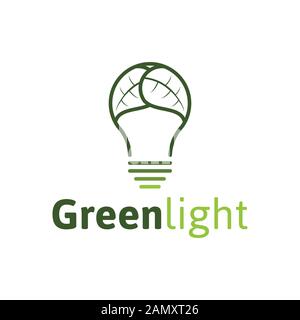 Creative Abstract Green Bulb Leaf logo Ideas. Inspiration logo design. Template Vector Illustration. Isolated On White Background Stock Vector