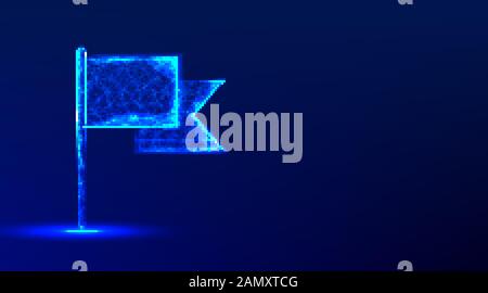flag, flagpole. abstract low poly wireframe mesh design. from connecting dot and line. vector illustration on blue background Stock Vector
