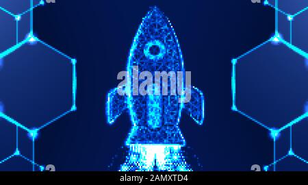 Rocket launch. Business startup concept. abstract low poly wireframe mesh design, vector illustration Stock Vector