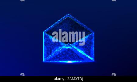 open message, mail, letter. abstract low poly wireframe mesh design. from connecting dot and line. vector illustration on blue background Stock Vector