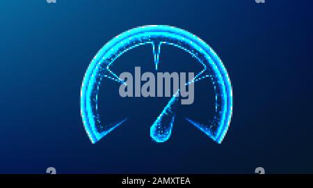 Speedometer indicators level score, scale panel accelerate rating, abstract low poly wireframe mesh design. from connecting dot and line. vector illus Stock Vector