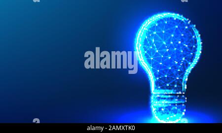 light bulb, energy saving, lamp glasses. mind and thinking solution. abstract low poly wireframe mesh design. from connecting dot and line. vector ill Stock Vector