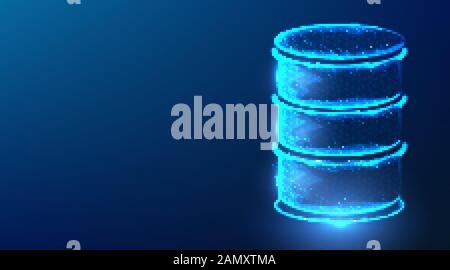 Oil drum container / barrel, abstract low poly wireframe mesh design. from connecting dot and line. vector illustration on blue background Stock Vector