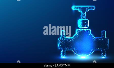 oil pipeline. oil industrial factory. abstract low poly wireframe mesh design. from connecting dot and line. vector illustration on blue background Stock Vector