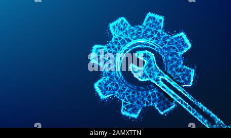 eye, Vision, health, optical, watch. abstract low poly wireframe mesh design. from connecting dot and line. vector illustration on blue background Stock Vector