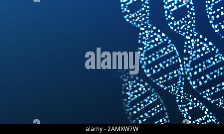 Science template for your design. Futuristic DNA concept structure illustration, Abstract 3d polygonal wireframe on blue night sky with dots and stars Stock Vector