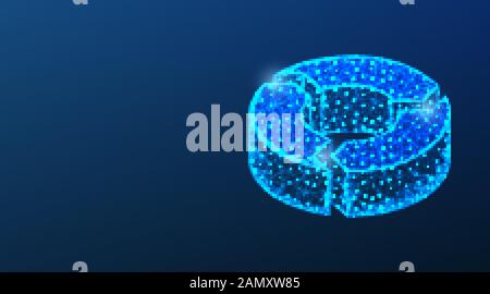 Graph grows. Isometric Infographic Diagram. .Abstract Low Poly wireframe mesh design. On dark blue background. Vector Illustration Stock Vector