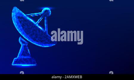 Large satellite dish antenna receiver and transmitter for television and radio transmission .abstract low poly wireframe mesh design. vector illustrat Stock Vector