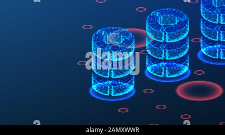 Big Data Access Storage concept. Abstract Low Poly wireframe mesh design. On dark blue background. Vector Illustration Stock Vector