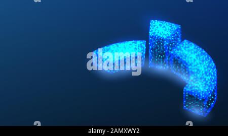 Graph grows. Isometric Infographic Diagram. .Abstract Low Poly wireframe mesh design. On dark blue background. Vector Illustration Stock Vector