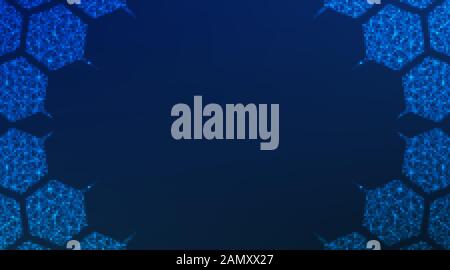 Molecule structure form lines and triangles, hexagon point connecting network on blue background. Abstract low poly, Triangle, dot, line, polygon. Shi Stock Vector