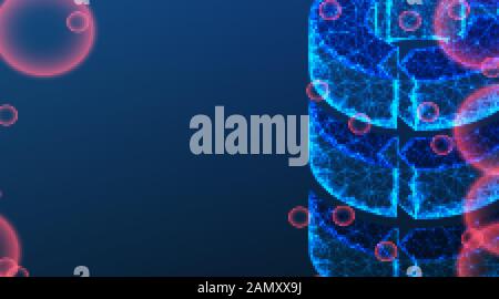 Big Data Access Storage concept. Abstract Low Poly wireframe mesh design. On dark blue background. Vector Illustration Stock Vector