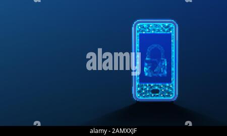 phone, padlock Abstract Low Poly wireframe mesh design. On dark blue background. Vector Illustration Stock Vector