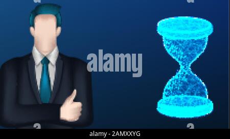 businessman, Icon hourglass. sandglass. Business management time concept. Vector Illustration on dark blue background Stock Vector