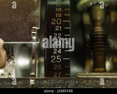 close-up of electronic machine parts, digit indicator numbers Stock Photo