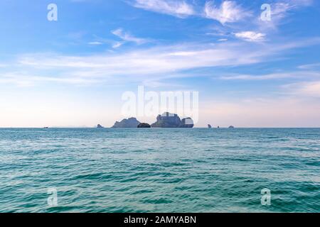 Small rocks and islands in andaman sea off the coast of Thailand near Krabi and Railay Beach. Stock Photo