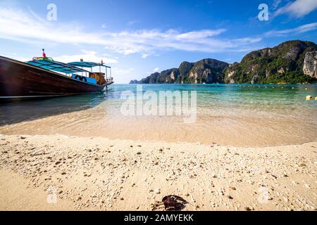 A dry leaf washed ashore a beach in Phi Phi islands. Stock Photo