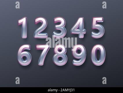 Realistic 3d golden font color rainbow holographic numbers isolated on black background. Design element for holiday greeting flyers, banners Stock Vector