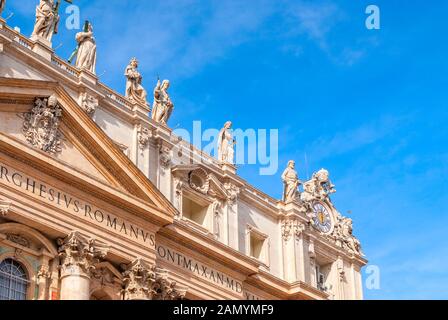 St Peter's Basilica on blue sky background. Vatican, Italy Stock Photo
