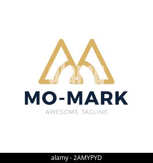 Unique modern creative elegant artistic black and gold color MO OM M O initial based letter icon logo Stock Vector