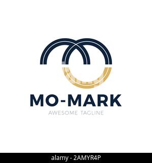Unique modern creative elegant artistic black and gold color MO OM M O initial based letter icon logo Stock Vector