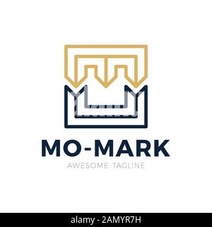 Unique modern creative elegant artistic black and gold color MO OM M O initial based letter icon logo Stock Vector