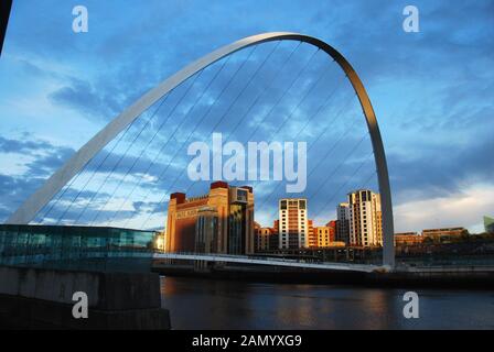 River Tyne Bridges Newcastle Gateshead Millennium Bridge. Gateshead Quays and Newcastle Quayside Stock Photo