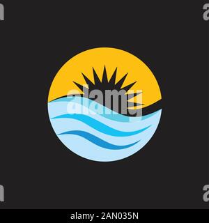 moon sun waves circle colorful logo vector Stock Vector