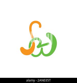 letter sw linked curves design logo vector Stock Vector