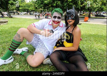 Brazil - March 4, 2019: Great atmosphere during a Carnival street party held in Rio de Janeiro. Revelers were happy to show that they were having fun. Stock Photo