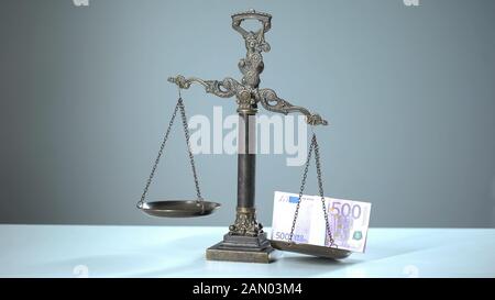 Euro banknotes dominates on scales, social inequality concept wealth and poverty Stock Photo