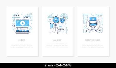 Cinema - vector line design style banners set Stock Vector