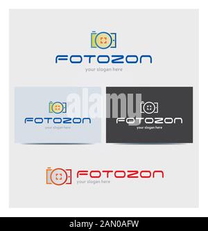 Camera Icon, Photograph Logo for Corporate Business with Card Mock up in Several Colors Stock Vector