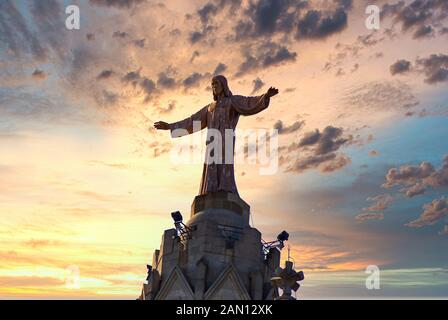 Jesus Christus Statue at Temple del Sagrad Cor in Barcelona, Spain Stock Photo