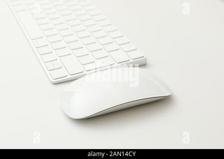 Keyboard and mouse on white background, close up Stock Photo
