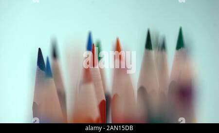 Variety of sharpened color pencils macro view, stationery collection, choice Stock Photo