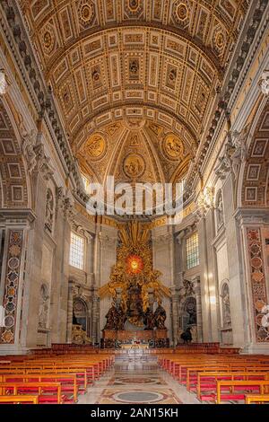 VATICAN CITY - JANUARY 08, 2014: The very elaborately decorated interior of Saint Pauls cathedral in the Vatican city. Stock Photo