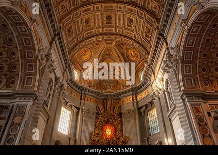VATICAN CITY - JANUARY 08, 2014: The very elaborately decorated interior of Saint Pauls cathedral in the Vatican city. Stock Photo