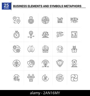 25 business elements and symbols metaphors icon set. vector background Stock Vector