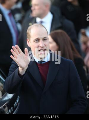 The Duke of Cambridge leaving after a visit to a Khidmat Centre in Bradford to hear about the activities and workshops offered at the centre and the organisations that they support. PA Photo. Picture date: Wednesday January 15, 2020. See PA story ROYAL Cambridge. Photo credit should read: Danny Lawson/PA Wire Stock Photo