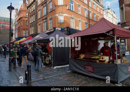 Food stalls in Soho in London, UK Stock Photo